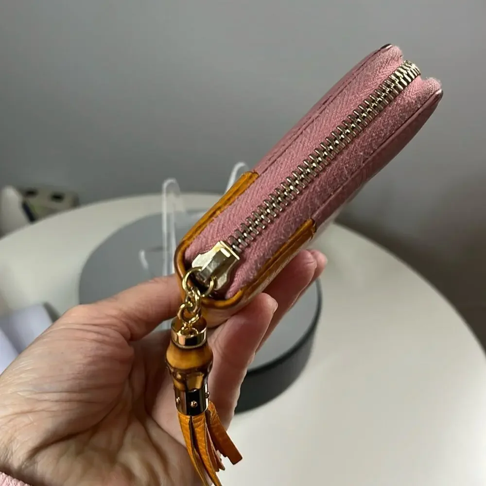 GUCCI Japan Exclusive Pink & Orange Leather Bamboo Zip Long Wallet $950 COA EUC - Picture 8 of 16
